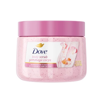 Picture of Dove Himalayan Salt & Rose Oil Body Scrub Exfoliates and Deeply 15 oz | For skin that needs polish, Helps reveal smooth skin, With Himalayan salt & Rose Oil