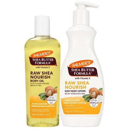 Picture of Palmer's Shea Butter Formula Body Care Bundle, Raw Shea Lotion (13.5 Oz) + Lightweight Body Oil (8.5 Fl Oz), Nourishing & Hydrating for Dry, Sensitive Skin, Provides 48-Hour Moisture