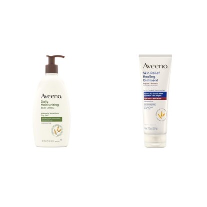 Picture of Bundle of Aveeno Daily Moisturizing Body Lotion for Dry Skin with Prebiotic Oat, Fragrance & Paraben Free 18 Fl Oz + Aveeno Skin Relief Healing Ointment Fragrance Free 7.2 oz