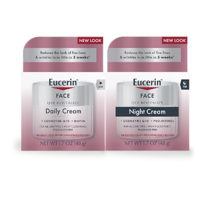 Picture of Eucerin Q10 Skin Care Set, Anti Wrinkle Creams, Variety Pack, 2 x 1.7 OZ | One Each: Anti Wrinkle Daily Face Cream with Biotin and Anti Wrinkle Night Cream with Pro-Retinol, Fragrance Free