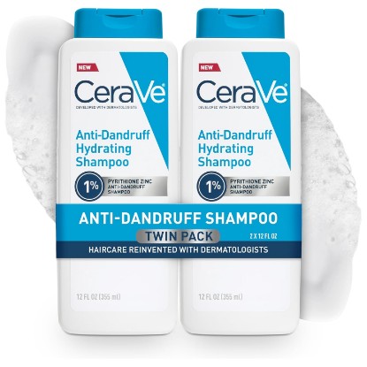 Picture of CeraVe Hydrating Anti Dandruff Shampoo, 1% Pyrithione Zinc Dandruff Treatment With Ceramides, Niacinamide, Hyaluronic Acid, Eliminate Flake,Provides Itchy Scalp Relief, Sulfate-Free, 12 Oz (Pack of 2)
