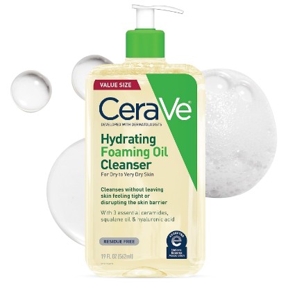 Picture of CeraVe Hydrating Foaming Oil Facial Cleanser with Hyaluronic Acid, 19oz | Squalane Face & Body Wash with Double-Cleansing Efficacy Removes Makeup without Residue, For Dry To Very Dry Skin