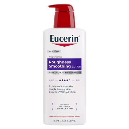 Picture of Eucerin Roughness Smoothing Lotion with Urea, 16.9 FL OZ | Urea Enriched Body Moisturizer for Rough, Bumpy, Dry Skin, 72 Hours of Hydration, Paraben and Fragrance Free [Amazon-developed Certification] Compact by Design