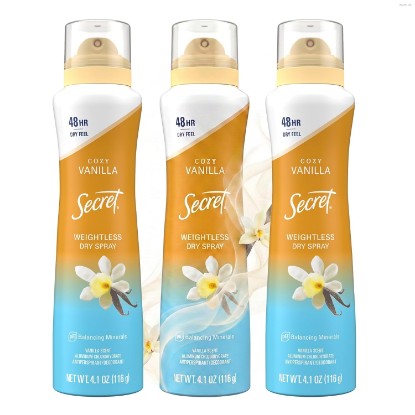 Picture of Secret Dry Spray Antiperspirant Deodorant for Women, 48hr Weightless Sweat & Odor Protection, Gentle on Skin, Cozy Vanilla Scent, 4.1 oz (Pack of 3)