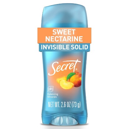 Picture of Secret Fresh Antiperspirant Deodorant for Women, 72hr Breathable Sweat & Odor Protection, Instant Freshness & Gentle, PH Balancing Minerals, Invisible Solid, Sweet Nectarine Scent, 2.6 oz