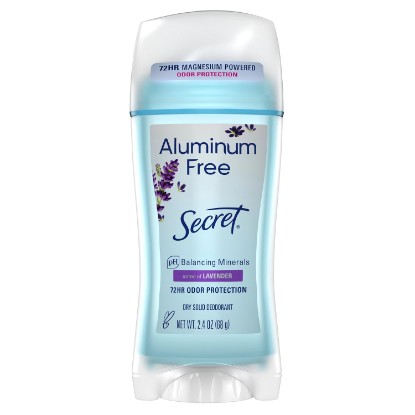 Picture of Secret Aluminum Free Deodorant for Women, 72hr Odor Protection, Naturally Derived Ingredients, Free of Parabens Dyes Talc & Baking Soda, PH Balancing Minerals, Dry Solid, Lavender Scent, 2.4 oz [Amazon-developed Certification] Compact by Design