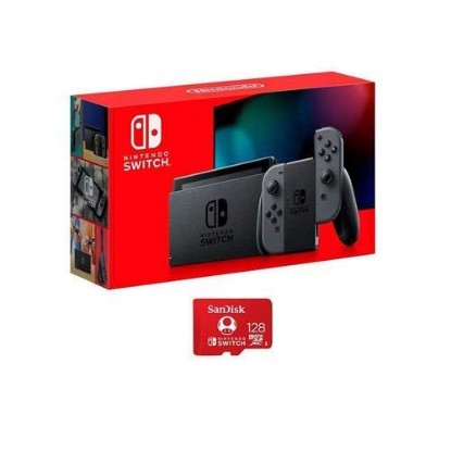 Picture of Nintendo 32GB Switch with Gray Joy-Con Controllers - with SanDisk 128GB UHS-I microSDXC Memory Card for The Switch (Renewed)