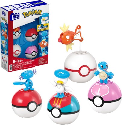 Picture of MEGA Pokémon Action Figure Building Toys Set, Water-Type Trainer Team with 79 Pieces, 2 Inches Tall, for Kids