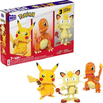 Picture of MEGA Pokémon Building Toys Set Kanto Region Trio with 529 Pieces and 3 Poseable Characters, 4 Inches Tall, for Kids