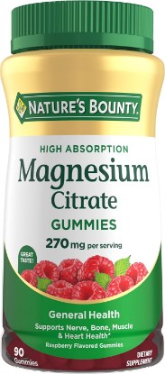 Picture of Nature's Bounty Magnesium Citrate Gummies for Adults, Supports General Health, Bone, Nerve, Muscle & Heart Health Support, 270mg per Serving, Vegan, Non-GMO - Raspberry 90 Count