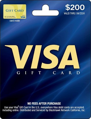 Picture of Visa Physical Gift Card $200 (plus $6.95 Purchase Fee)