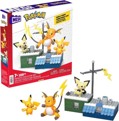 Picture of MEGA Pokémon Action Figure Building Toys for Kids, Pikachu Evolution Set with 159 Pieces, 3 Poseable Characters, 8 Year Old Gift Idea