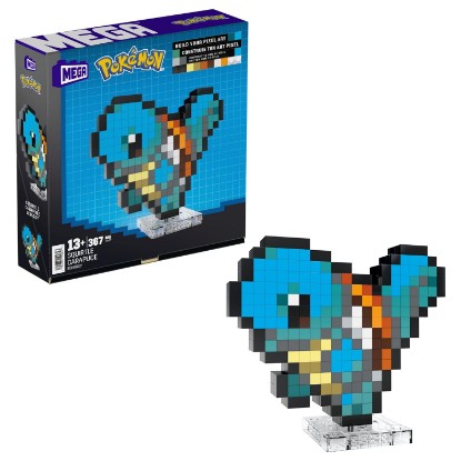 Picture of Mega Pokémon Squirtle Construction Set, Articulated Figure, Retro Pixelated Style, 6 inches, Wall or Table Decoration, 367 Pieces, Collectible, Children's Toy, Ages 7+, HTH77