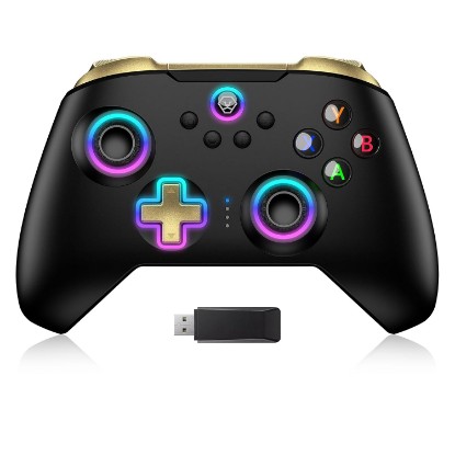 Picture of Moonag Wireless PC Controller with Hall Effect Joystick, 2.4G Wireless & Wired 1000Hz Polling Rate, Turbo & Dual Vibration, RGB Lighting, Gaming Controller for PC/Switch/iOS/Android, Black