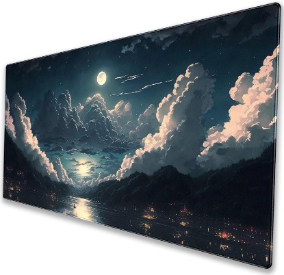 Picture of Moonlit Night Desk Mat, Starry Sky XXL Large Gaming Mouse Pad 31.5x15.7 in | Aesthetic landscape night desk pad with comfortable 3mm cushion, smooth fabric top, and non-slip rubber core.