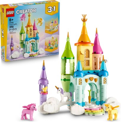 Picture of LEGO Creator 3 in 1 Unicorn Castle Building Toy for Kids - Unicorn Toy Trio for Girls & Boys, Ages 8+ - Build 3 Pretend Play Toys with 1 Set of Building Blocks - Gift Idea for Birthdays - 31175