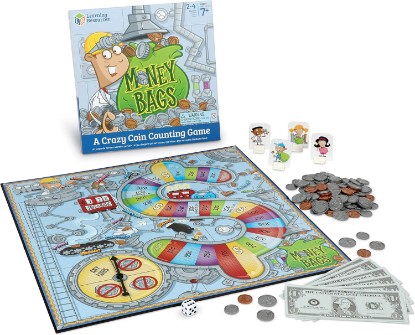 Picture of Learning Resources Money Bags Math Game - Classroom Math Games, Financial Literacy for Kids, Counting Board Game