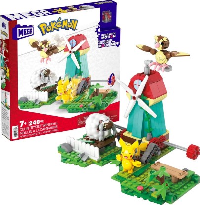 Picture of MEGA Pokemon Action Figure Building Toy Set, Countryside Windmill with 240 Pieces, Motion and 3 Poseable Characters, Gift Idea for Kids