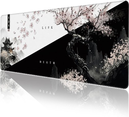 Picture of FLY SPRAY Gaming Mouse Pad,Large Mousepad,XXL Keyboard Mat,Desk Protector | Waterproof,Non-Slip,Anti-fray edges,31.5"x11.9"Anime Black White Japanese Mouse Pads for Computer Laptop Desktop Game Office