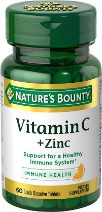 Picture of Nature's Bounty Vitamin C + Zinc, Vitamin Supplement, 60mg, 60 Tablets | Supports Immune Health