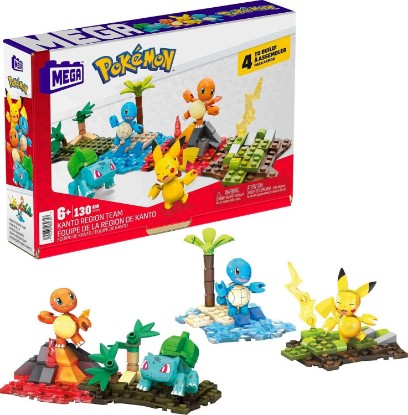 Picture of MEGA Pokémon Building Toys Set Kanto Region Team with 130 Pieces, 4 Poseable and Articulated Characters, 2 Inches Tall, for Kids