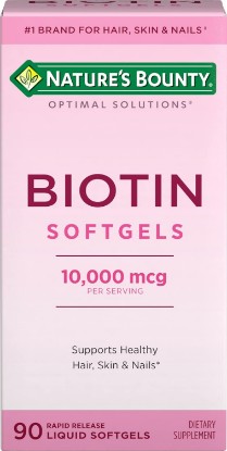 Picture of Nature's Bounty Biotin 10000mcg Supplement, 90 Rapid Release Softgels | Supports Healthy Hair, Skin and Nails, Optimal Solutions Hair Vitamin with Biotin