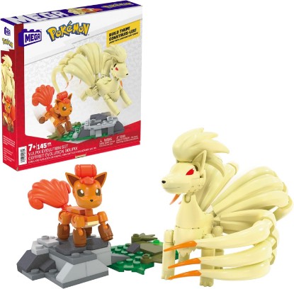 Picture of Mega Pokémon Evolution of Vulpix 2 Figures (Vulpix and Ninetals) 145 Building Blocks, Toy +7 Years (Mattel HTH79)