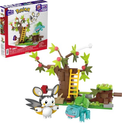 Picture of MEGA Pokémon Building Toys Set Emolga and Bulbasaur’s Charming Woods with 194 Pieces, 2 Poseable Characters and Motion, for Kids