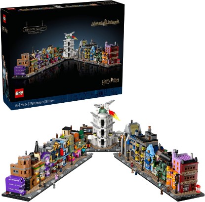Picture of LEGO Harry Potter Diagon Alley Wizarding Shops Building Set for Adults - Collectible Kit for Harry Potter Fans with 12 Microfigures - Gift Idea for Men, Women, Fans - 76444