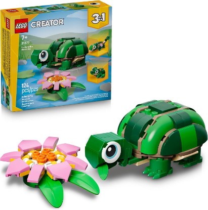 Picture of LEGO Creator 3 in 1 Turtle with a Water Lily Flower Building Toy for Girls & Boys - Kids Build a Chameleon, Frog, or Turtle Toy Figure - Gift Idea for Animal Lovers, Ages 7+ - 31377