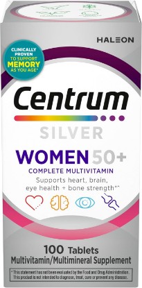 Picture of Centrum Silver Women's Multivitamin for Women 50 and Over, 100 Tablets | Contains Vitamin D3, B Vitamins, Calcium, and Antioxidants, Non-GMO Ingredients, Supports Memory and Cognition, GLP-1 Support
