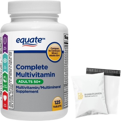 Picture of Equate Adult 50+ One Daily Complete Multivitamin Multimineral Supplement Tablets, Healthy Brain* - Compare to Centrum Silver, 125 Pills (Pack of 1) - Set by Basket Goods
