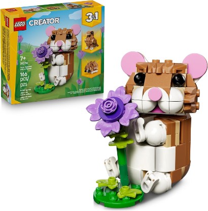 Picture of LEGO Creator 3 in 1 Cute Hamster with a Flower Building Toy for Girls & Boys, Ages 7+ - Kids Build a Hamster, Hedgehog or Eagle Animal Figure - Gift Idea for Birthdays - 31376