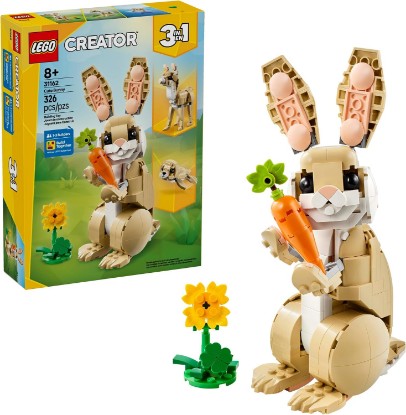 Picture of LEGO Creator 3 in 1 Cute Bunny 31162 | Building Toy, Girls & Boys, Ages 8+, Choose Your Build W/ 3 Options, 326 pcs, Display in Bedroom or Bookshelf, Gift Idea