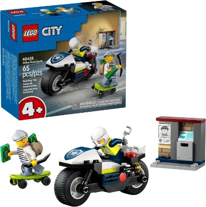 Picture of LEGO City Police Motorcycle Chase Building Toy for Kids - Pretend Play Building Blocks for Boys & Girls, Ages 4+ - Preschool Learning Toy W/Police & Crook Minifigures - Gift for Birthdays - 60455