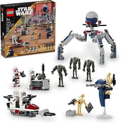 Picture of LEGO Star Wars Clone Trooper & Battle Droid Battle Pack Set for Kids, Buildable Toy Speeder Bike Vehicle, Tri-Droid and Defensive Post, Collectible, Gift for Boys and Girls Aged 7 and Up, 75372