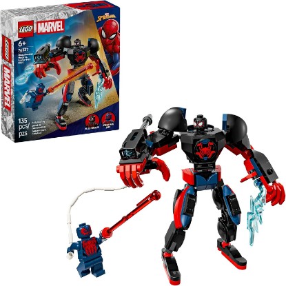 Picture of LEGO Marvel Miles Morales Mech vs. Spider-Man 2099 Building Toy for Boys & Girls - Poseable Super Hero Mech & 2 Marvel Minifigures for Kids & Fans, Ages 6+ - Gift Idea for Birthdays - 76337