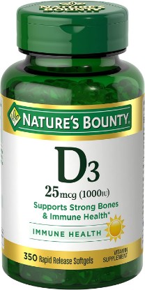 Picture of Nature's Bounty Vitamin D3 1000 IU Softgels, 350 Count | Immune Support, Promotes Healthy Bones, 1 Softgel per Day, Gluten Free