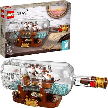 Picture of LEGO Ideas Ship in a Bottle 92177 Expert Building Kit, Snap Together Model Ship, Collectible Display Set and Toy for Adults (962 Pieces),Multicolor