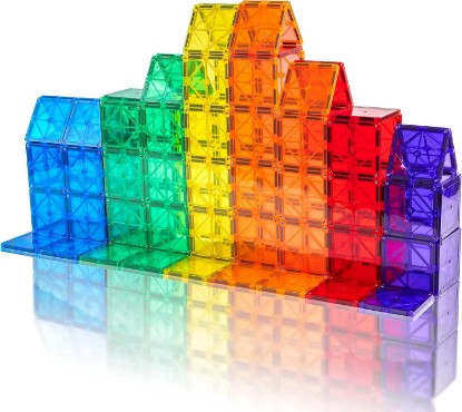 Picture of Playmags 60-Piece 3D Magnetic Tiles Squares Set - Featuring Supermags Twice as Strong, Riveted for Safety, STEM Educational Building Blocks for Kids, Compatible with Major Brands, Ages 3+