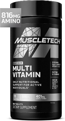 Picture of MuscleTech Platinum Multivitamins for Men & Women, Multi-Vitamin Supplement | 18 Vitamins & Minerals, Vitamin A C D E B6 B12 - Daily Workout Supplements for Immune Support - 180 Capsules