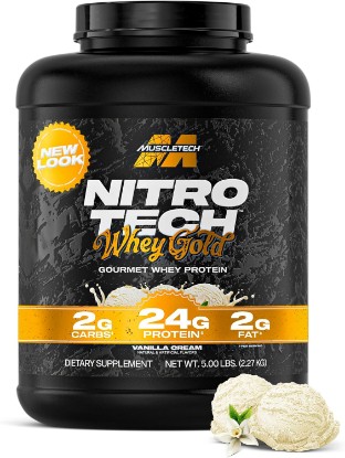 Picture of MuscleTech Whey Protein Powder (Vanilla Cream, 5LB), 24g Protein | Nitro-Tech Whey Gold Isolate Smoothie Mix for Lean Muscle & Recovery for Women & Men - Packaging May Vary
