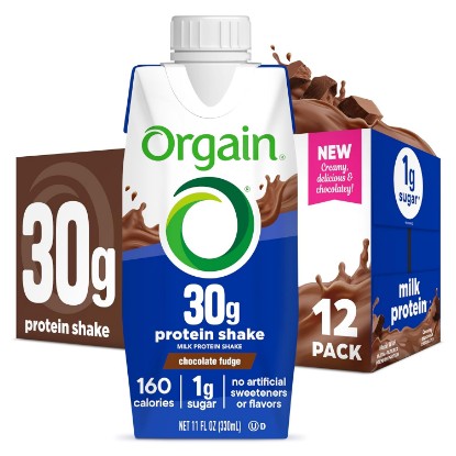 Picture of Orgain 30g High Protein Dairy Shake, 5g BCAAs, Chocolate, 11 oz, 12pk | Ready to drink dairy isolate milk protein, meal replacement, 1g sugar per serving, keto friendly, gluten free