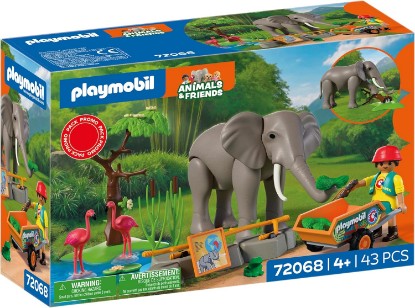Picture of Playmobil Animal and Friends | Elephant with Animal Keeper | Zoo Toy Set with 4 Animals and Enclosure Accessories | for Children Aged 4 and up | 72068