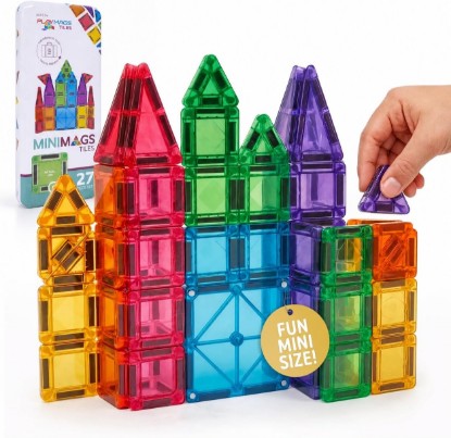 Picture of Playmags Mini Magnetic Tiles for Kids 27-Piece Set | Travel Magnetic Blocks | STEM Sensory Educational Toys | Portable Toddler Building Toys | Gift for Boys & Girls Ages 3