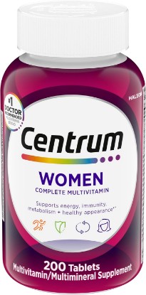 Picture of Centrum Multivitamin for Women 18 and Over, 200 Tablets | Contains Vitamin D3, B Vitamins and Antioxidant Vitamins C and E, Gluten Free, Non-GMO Ingredients, GLP-1 Support