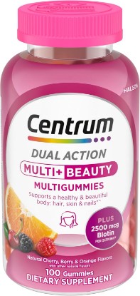 Picture of Centrum MultiGummies, Multi + Beauty, 100 Count | Beauty Dual Action Multivitamin, Specially Designed with Biotin for Healthy Hair, Skin and Nails, GLP-1 Support GreenCircle Certified: Certified Environmental Facts Label