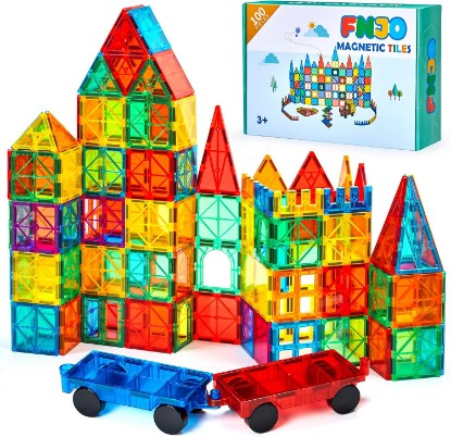 Picture of FNJO Magnetic Tiles, 100PCS Building Blocks, STEM Magnets Building Toy Set, Preschool Kindergarten Construction Stacking Toy, School Teacher Supplies, Classroom Must Haves Global Recycled Standard