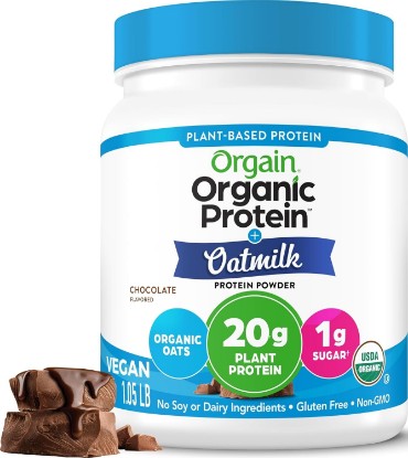Picture of Orgain Organic Vegan Protein Powder + Oat Milk, Chocolate - 20g Plant Based Protein, Gluten Free, No Dairy, Soy or Lactose Ingredients, Low Sugar, Non-GMO, Kosher, For Shakes & Smoothies - 1.05lb USDA Organic