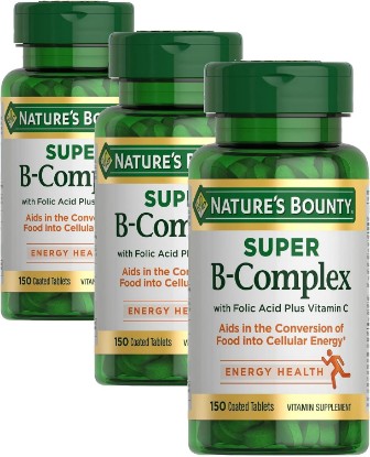 Picture of Nature's Bounty Super B Complex Vitamins with Vitamin C & Folic Acid, Vitamins for Immune & Cellular Energy Support, 150 Tablets (Pack of 3)